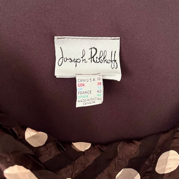 Vintage Y2K Polka Dot Brown Dress Cowl by Joseph Ribkoff // Size 10 Large - Picture 3 of 7